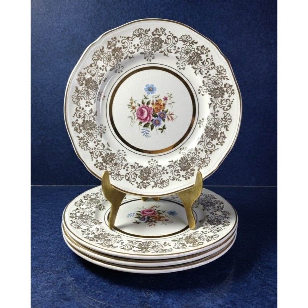 VTG Alfred Meakin Golden Posy Dessert Plates 6.5” Set of 4 22K Gold England